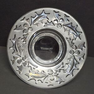 Waterford Clear Crystal Christmas "Holly" Votive Tea Light Candle Holder